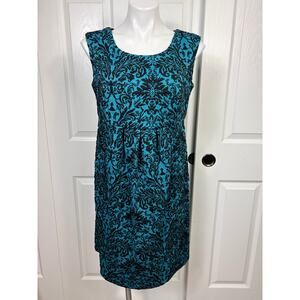 Motherhood Maternity Green and Black Floral Dress Size M Cap Sleeve